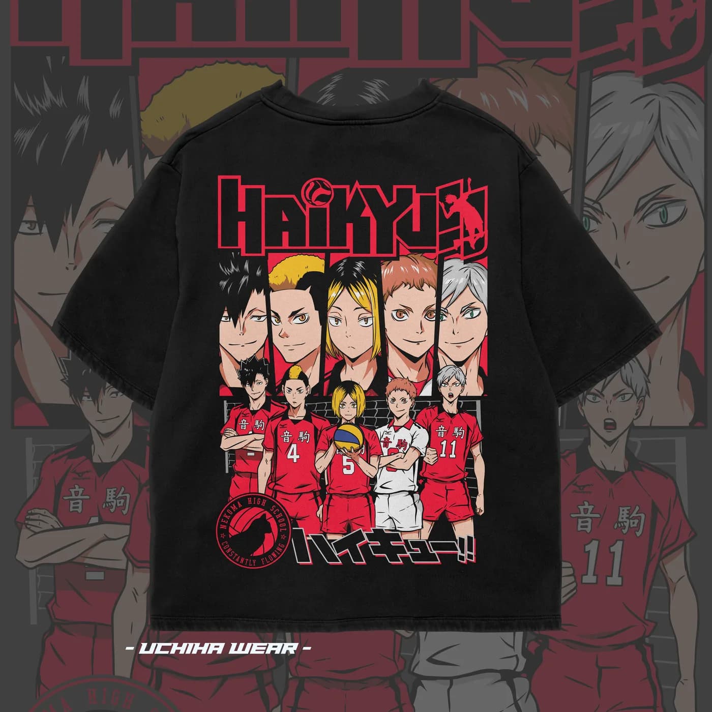 Nekoma High School Haikyuu Shirt (Black), back view
